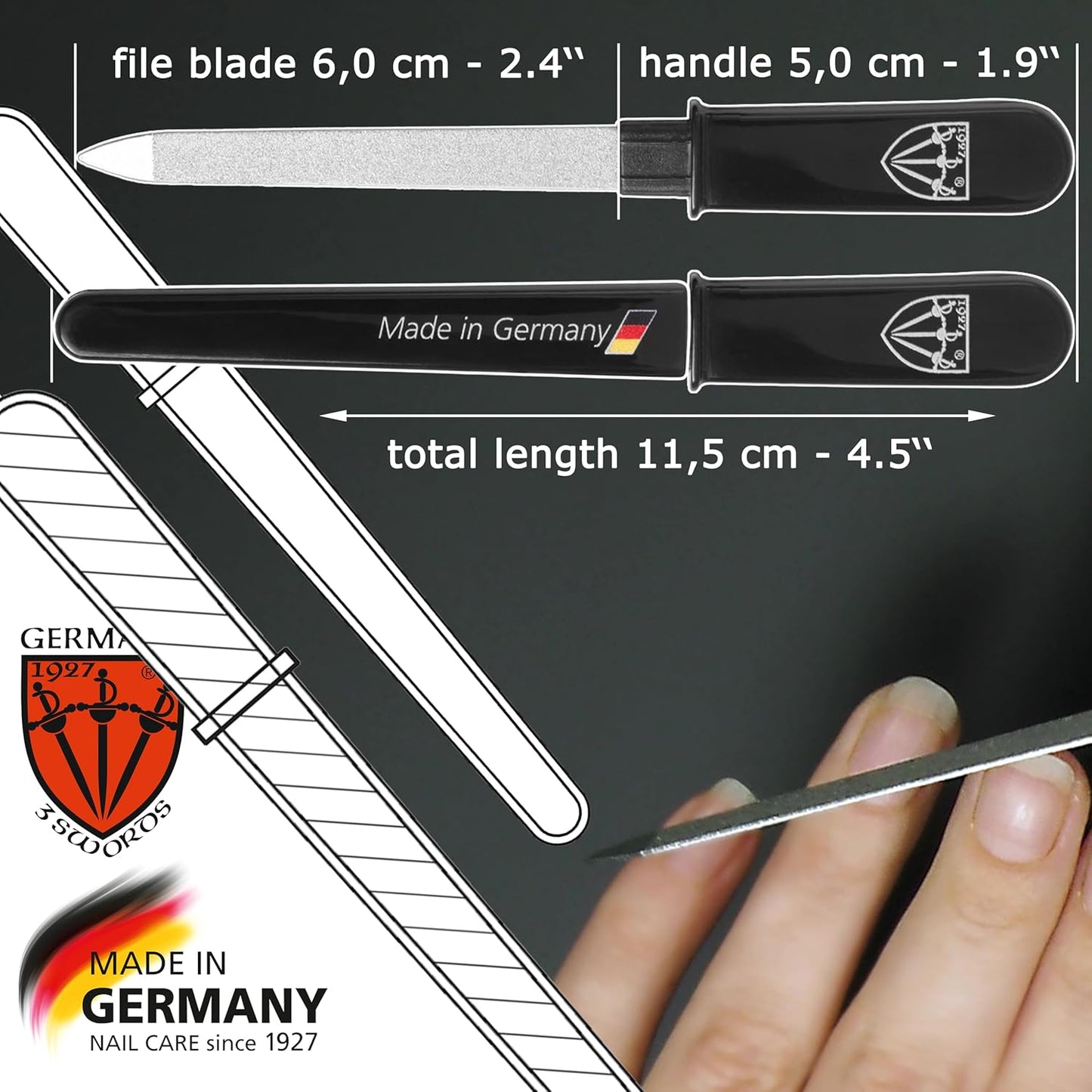 - Brand Quality Double Sided (Fine & Coarse) SAPPHIRE POCKET NAIL FILE (1 Piece) Manicure Pedicure Grooming for Professional Finger & Toe Nail Care by 3 Swords, Made in Solingen Germany