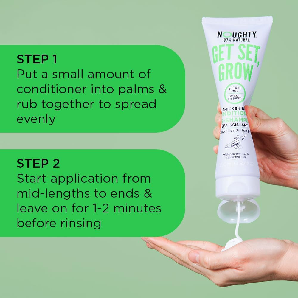 97% Natural Get Set Grow Hair Thickening Conditioner to Optimise Scalp Health, Stimulate Roots and Promote Hair Growth, with Organic Garden Pea Sprouts and Green Robusta Coffee Beans, 250Ml