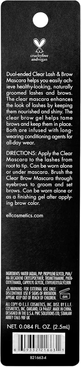 Clear Brow & Lash Mascara | Dual-Sided Clear Gel | Conditioning Formula for Healthy Lashes | 0.08 Fl Oz (2.5Ml) (Packaging May Vary)