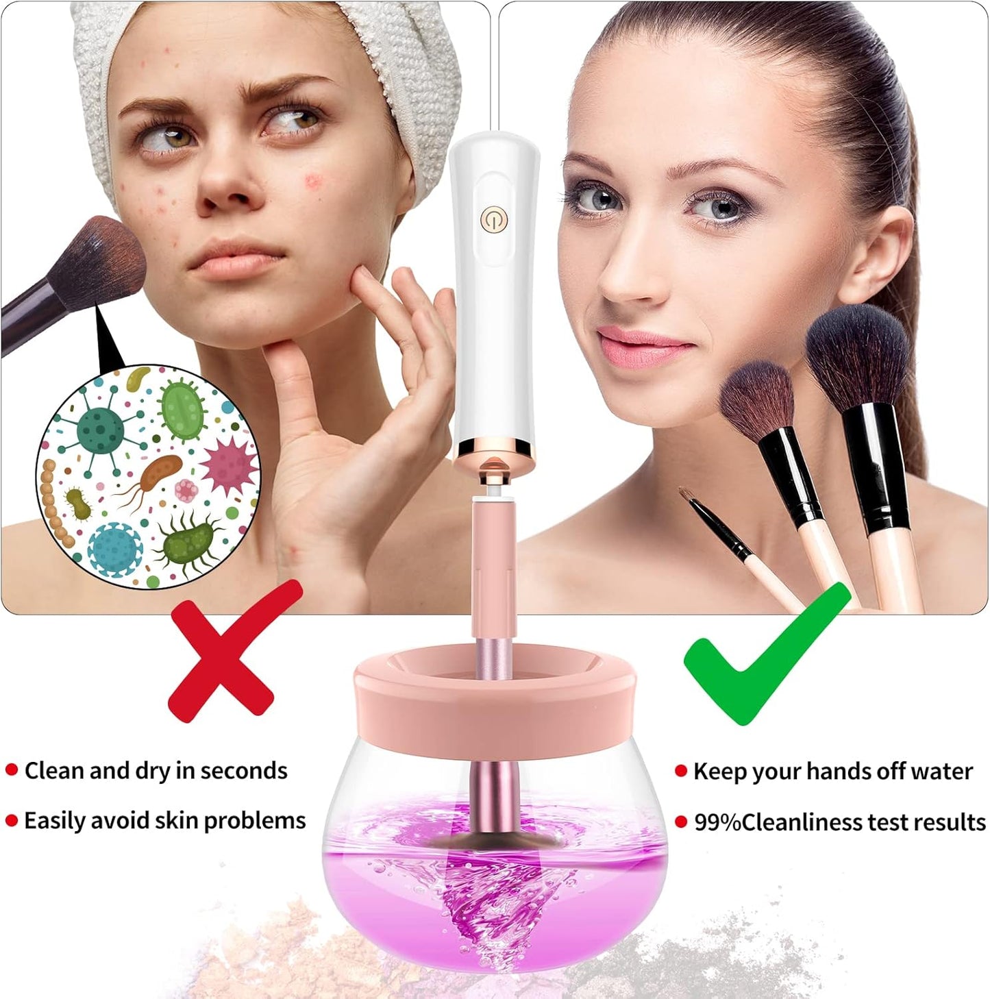 Makeup Brush Cleaner Dryer Machine,Super-Fast Electric Brush Cleaner Spinner with 8 Size Collars,Automatic Brush Cleaner Spinner Makeup Brush Tools (White)