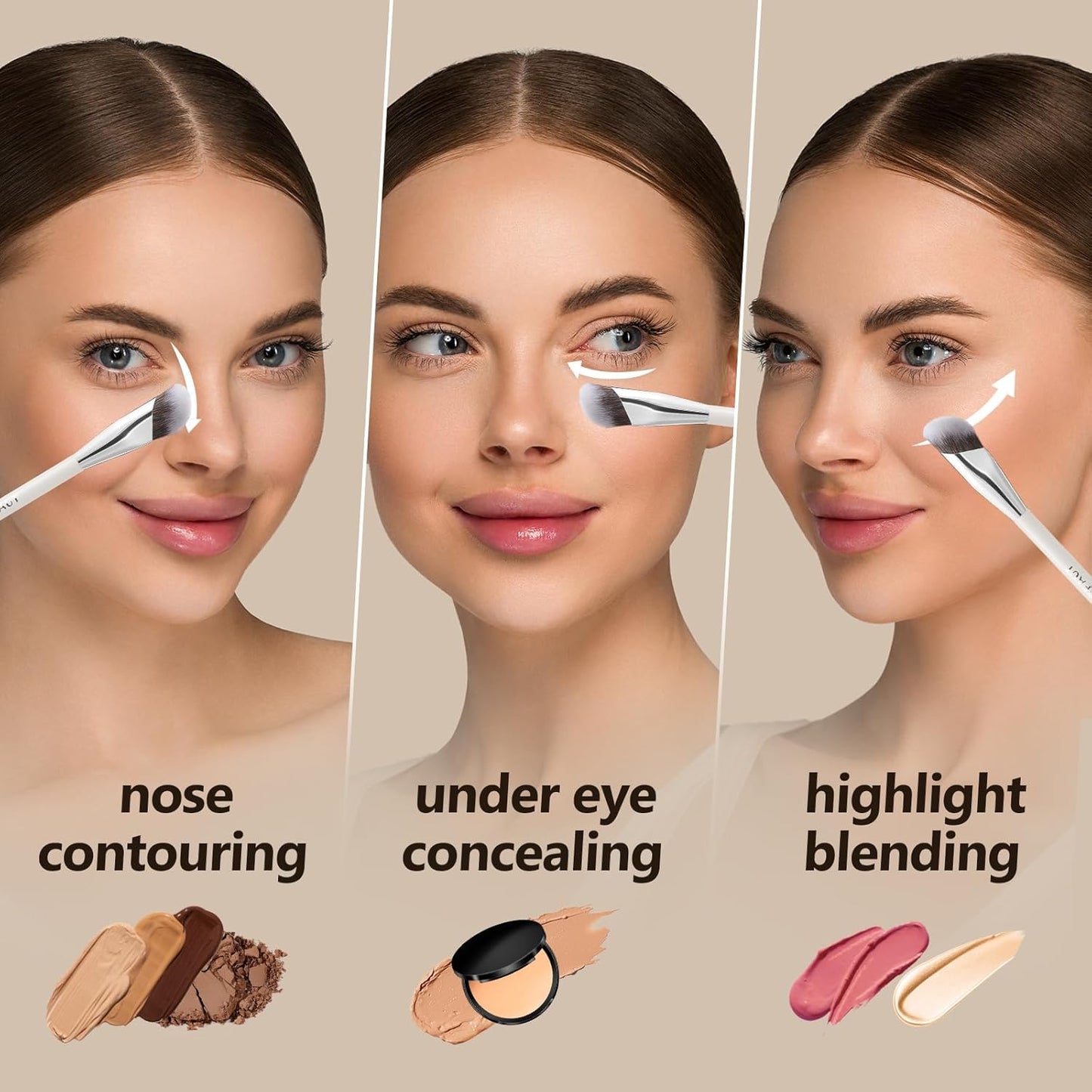 Concealer Brush, under Eye Makeup Small Angled Precision Face Blending Brush, Eye Liquid Cream Foundation Concealer for Dark Circles, Make up Nose Contour Applicator Vegan