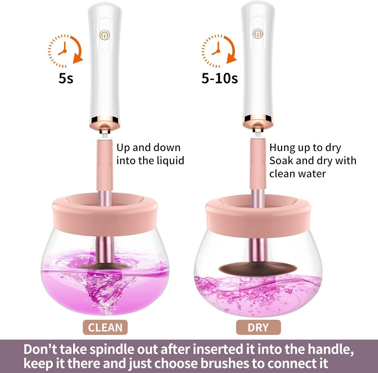 Makeup Brush Cleaner Dryer Machine,Super-Fast Electric Brush Cleaner Spinner with 8 Size Collars,Automatic Brush Cleaner Spinner Makeup Brush Tools (White)