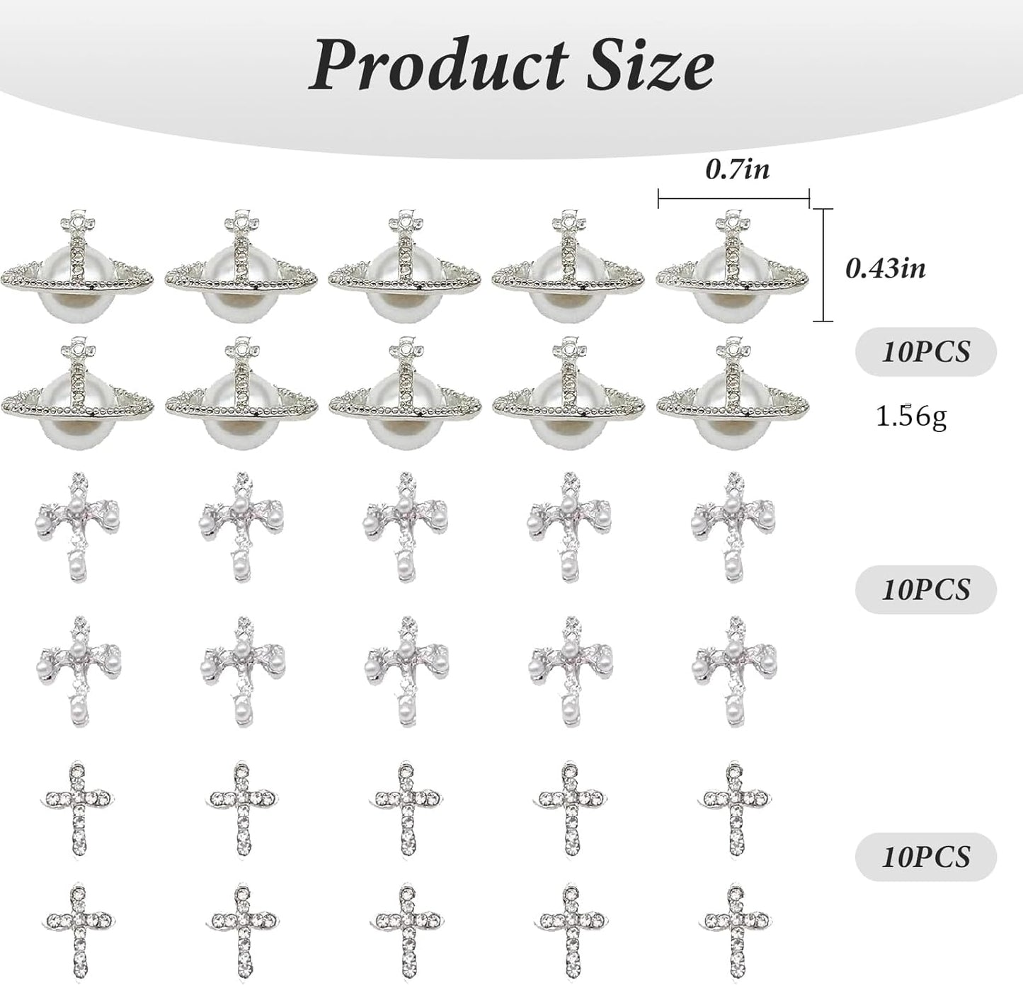 Nail Charms,30 Piece Set for DIY Nail Art Design ,Nail Accessories Nail Rhinestones Pearl and Diamond Cross Charms
