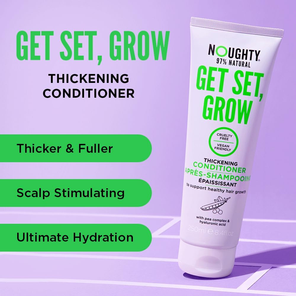 97% Natural Get Set Grow Hair Thickening Conditioner to Optimise Scalp Health, Stimulate Roots and Promote Hair Growth, with Organic Garden Pea Sprouts and Green Robusta Coffee Beans, 250Ml