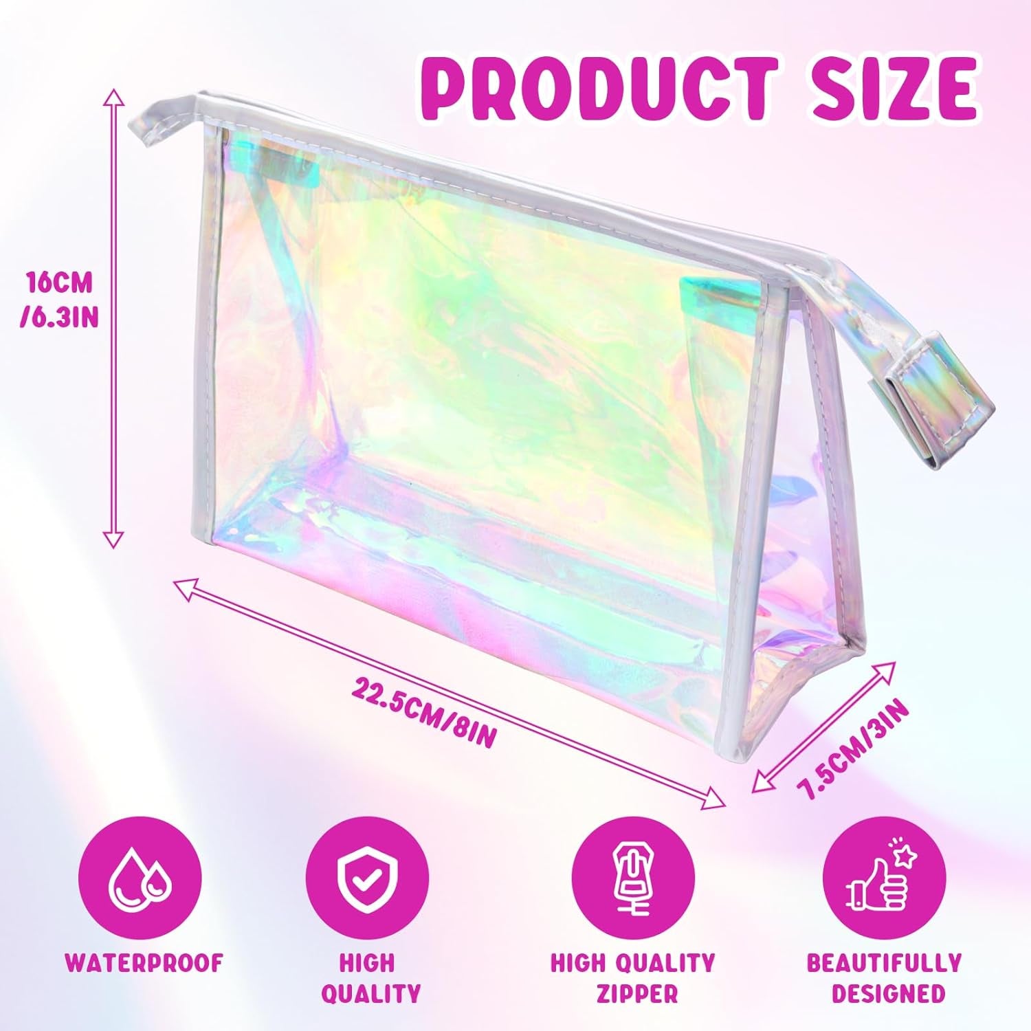 2Pack & 10Pack Holographic Makeup Bags Bulk, Iridescent Pouch Portable Zippered Toiletry Bags Travel Cosmetic Bag Makeup Brush Holder, Makeup Organizer Bag Cases., 10Pack, 8.8X6.3X3Inch,