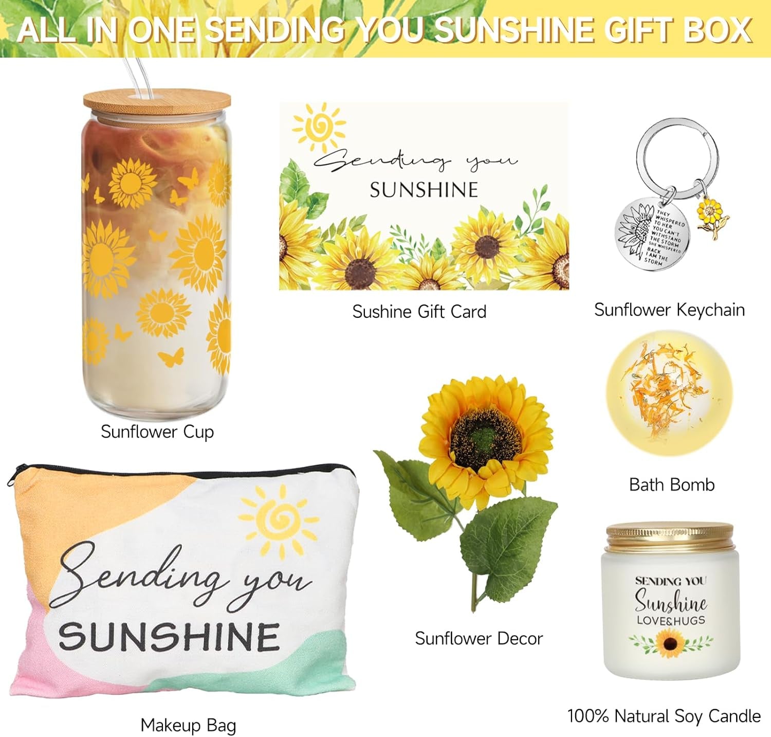 Birthday Gifts for Women, Get Well Soon Gifts for Women Sending Sunshine Sunflower Gift Baskets, Self Care Gifts for Women Her Best Friends Bestie Sister Mom Wife Female, Inspirational Gifts for Women