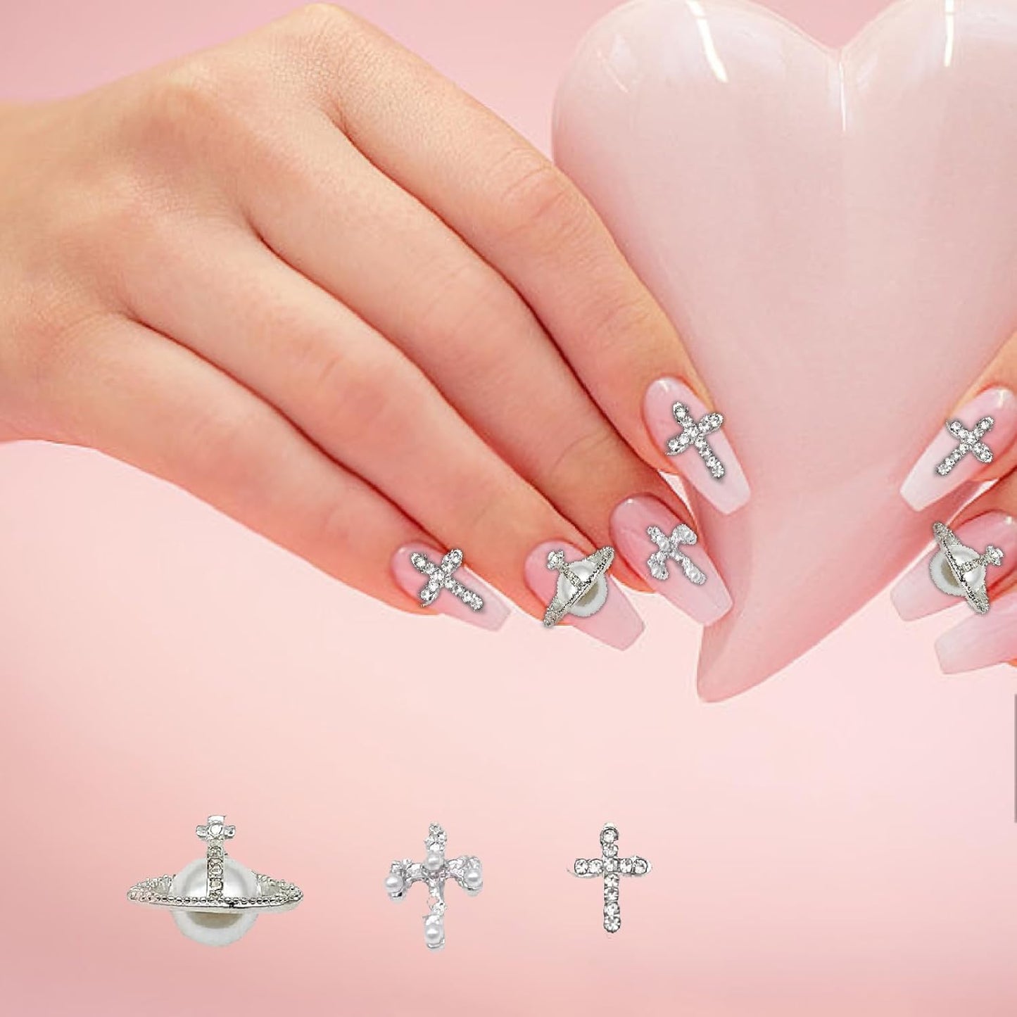Nail Charms，30 Piece Set for DIY Nail Art Design ，Nail Accessories Nail Rhinestones Pearl and Diamond Cross Charms