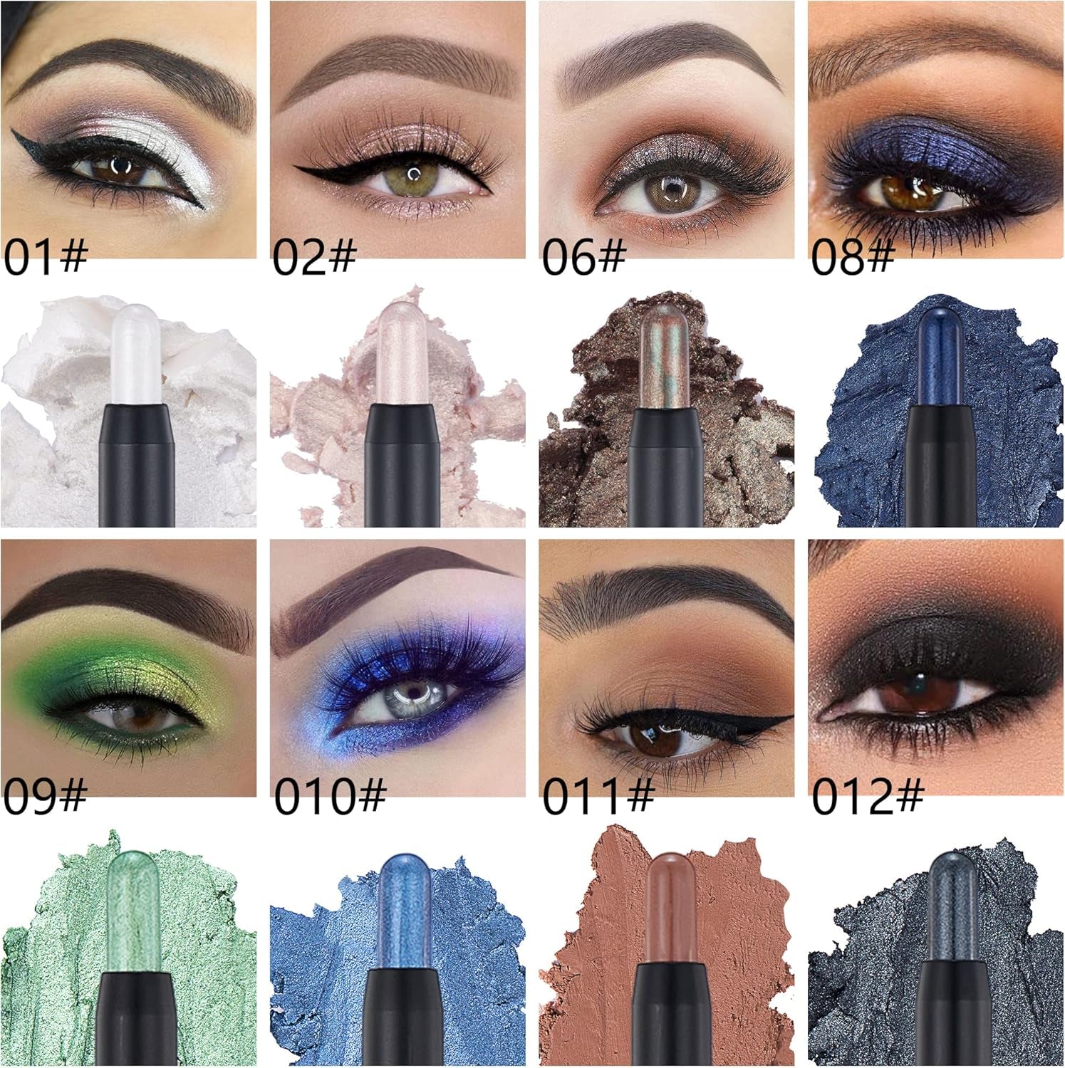 Cream Eyeshadow Stick - No Crease Glitter Shimmer Blue Purple Eye Shadow Stick with Soft Brush, Rotatable Eye Brightener Pencil Crayon, Long Lasting Waterproof Metallic Eye Makeup Pen for Women-#10