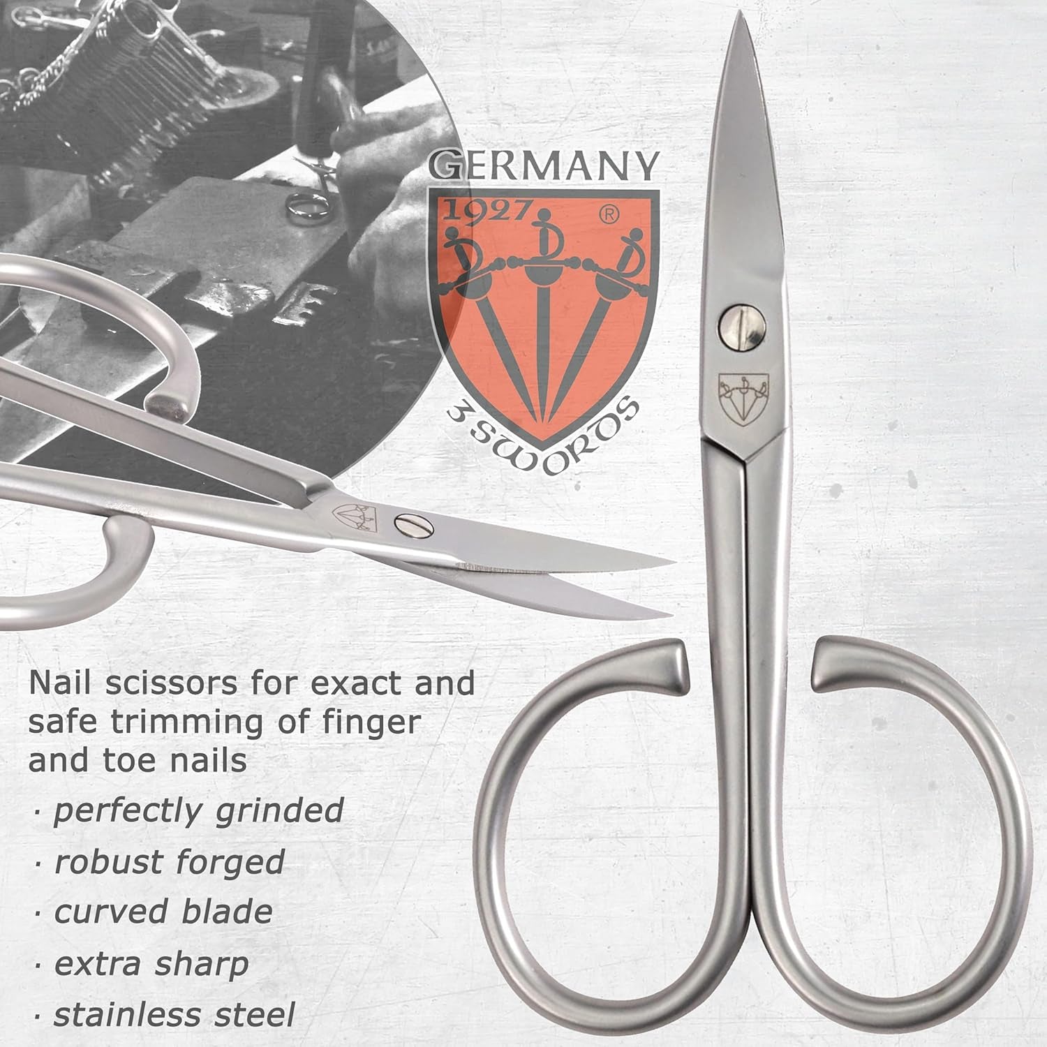 - Stainless Steel INOX Curved Nail Scissors - Strong Scissors for Strong People with Case by