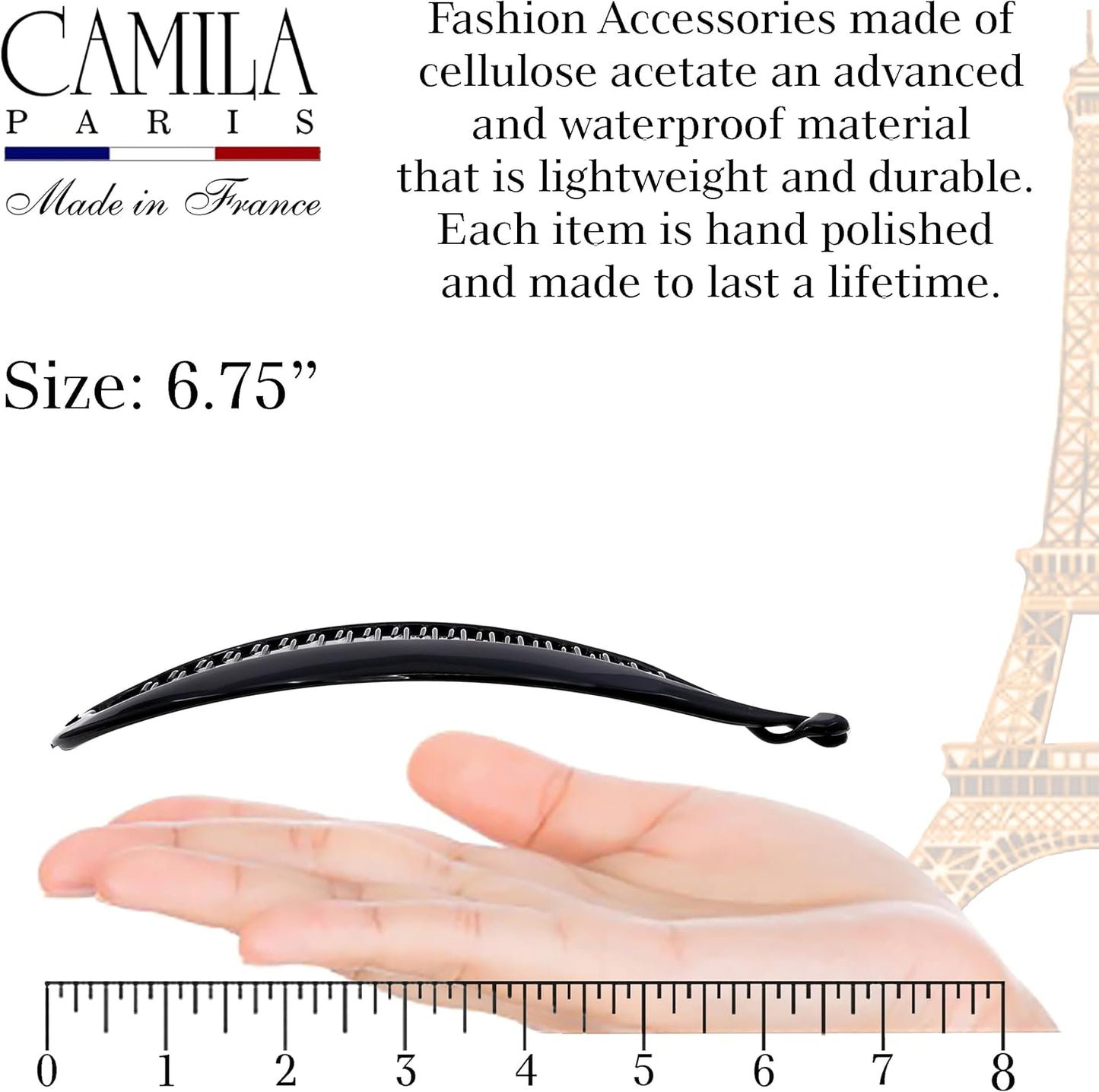 Paris - NV135 (7"), French Woman Hair Accessories, Hair Banana Comb. Strong and Durable Hair Ornaments. Made in France