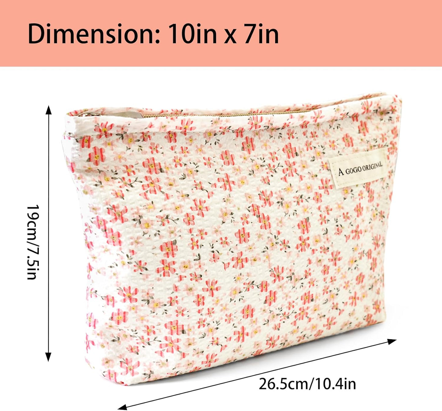 Aesthetic Makeup Bag Cotton, Quilted Floral Make up Bags, Make up Pouch, Toiletry Bag Women, Floral Makeup Bag, Cosmetics Organizer Pouch, Pencil Case for Daily Use (Pink)