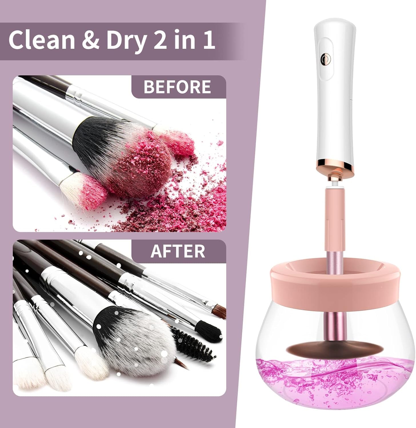 Makeup Brush Cleaner Dryer Machine,Super-Fast Electric Brush Cleaner Spinner with 8 Size Collars,Automatic Brush Cleaner Spinner Makeup Brush Tools (White)