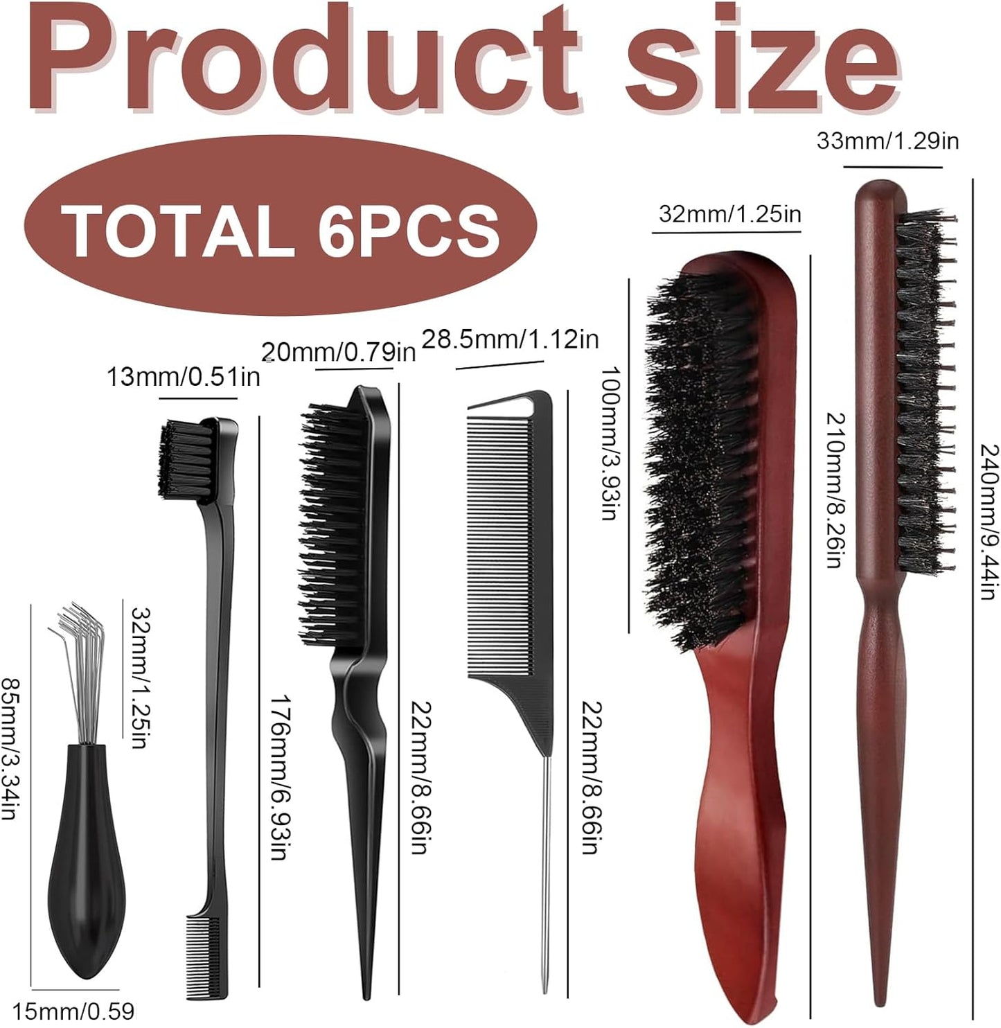 Bristle Hair Brush with Edges Brush,The Ultimate Hair Care Bundle - Beard Brush, Bristle Brush, Boar Bristle Hair Brush, and More - Unrivaled Selection for Versatile Grooming