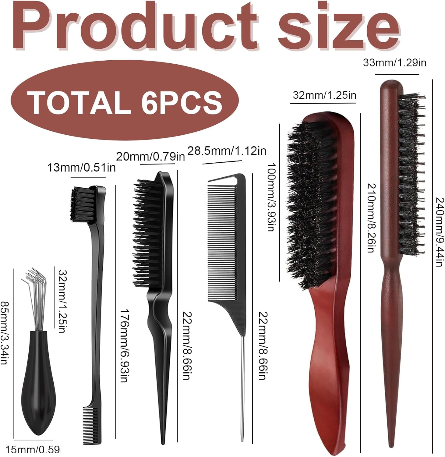 Bristle Hair Brush with Edges Brush,The Ultimate Hair Care Bundle - Beard Brush, Bristle Brush, Boar Bristle Hair Brush, and More - Unrivaled Selection for Versatile Grooming