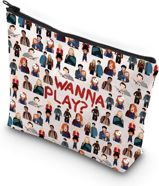 Horror Character Makeup Bag Horror Fan Gift Wanna Ply Zipper Bag for Horror Movie Lover (Wanna Play CA)