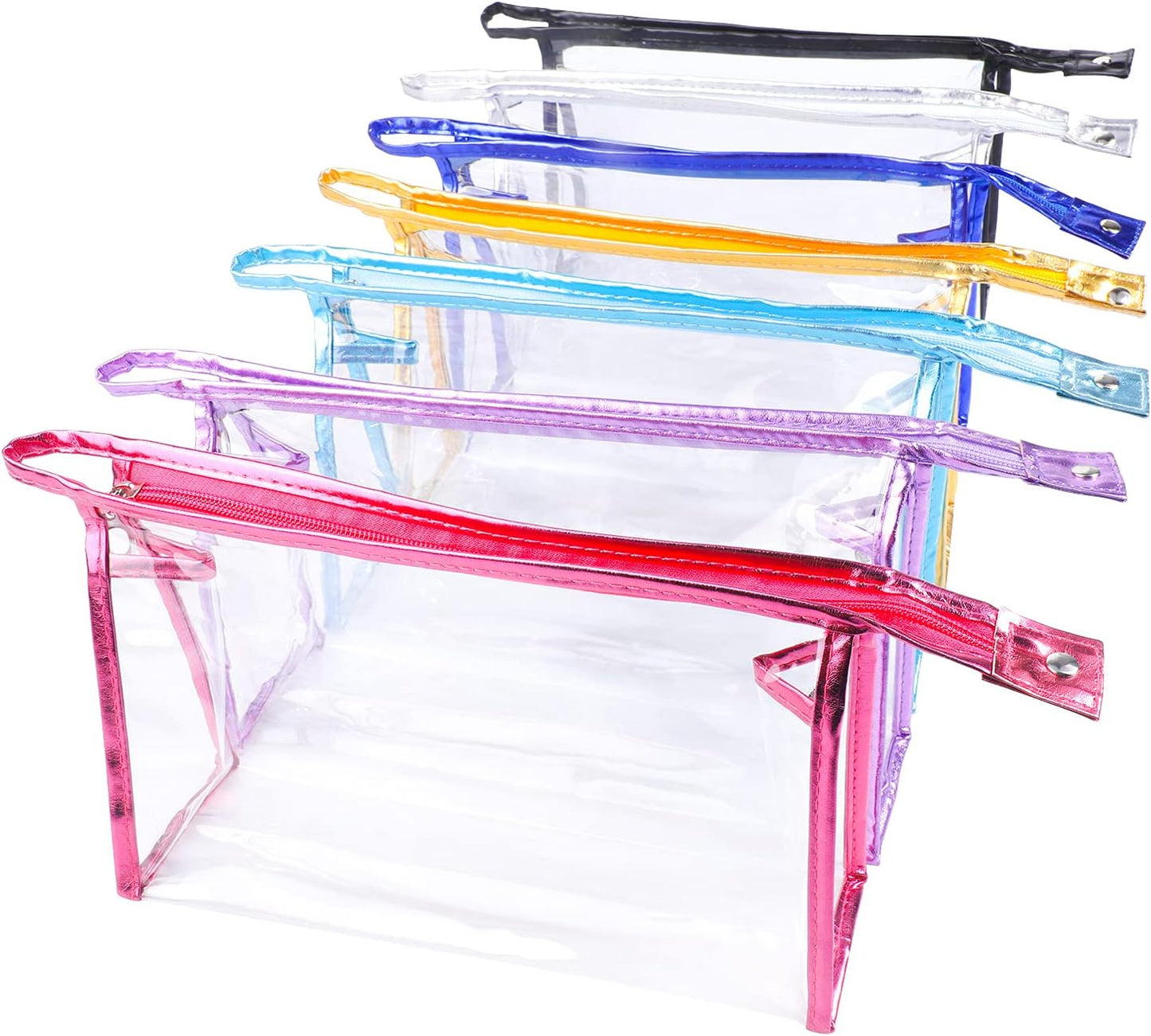Clear Makeup Bag,  Transparent Clear Toiletry Bags with Strong Zips, Portable PVC Clear Travel Cosmetic Bag for Men Woman Holiday, Travel, Bathroom| 7 Colours Transparent Bags
