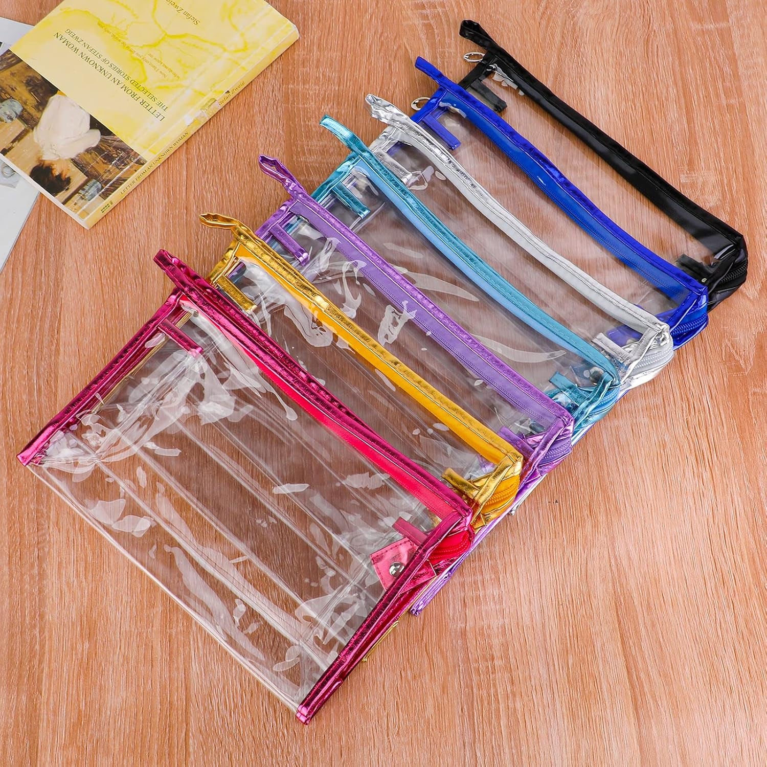 Clear Makeup Bag,  Transparent Clear Toiletry Bags with Strong Zips, Portable PVC Clear Travel Cosmetic Bag for Men Woman Holiday, Travel, Bathroom| 7 Colours Transparent Bags