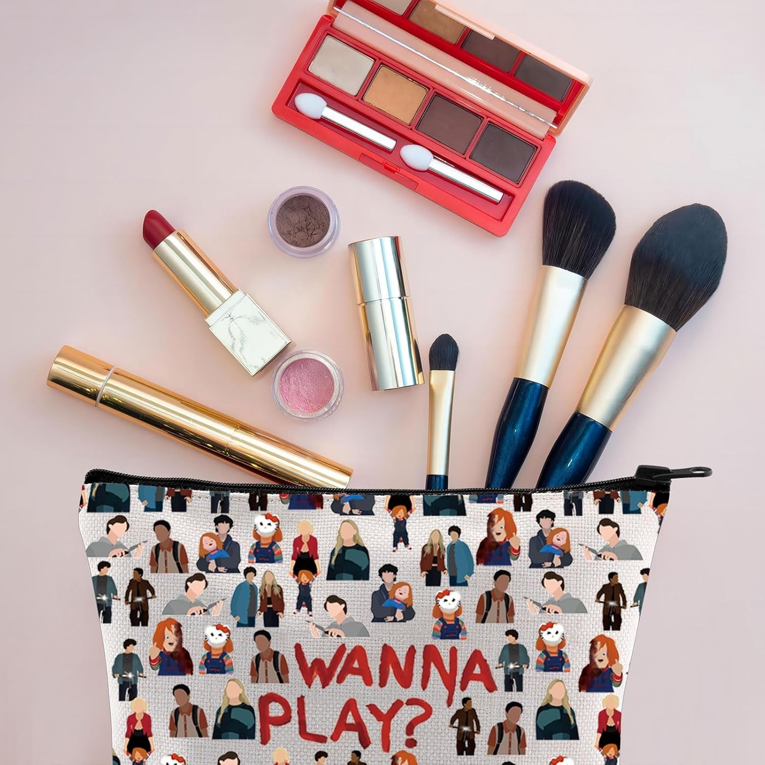Horror Character Makeup Bag Horror Fan Gift Wanna Ply Zipper Bag for Horror Movie Lover (Wanna Play CA)
