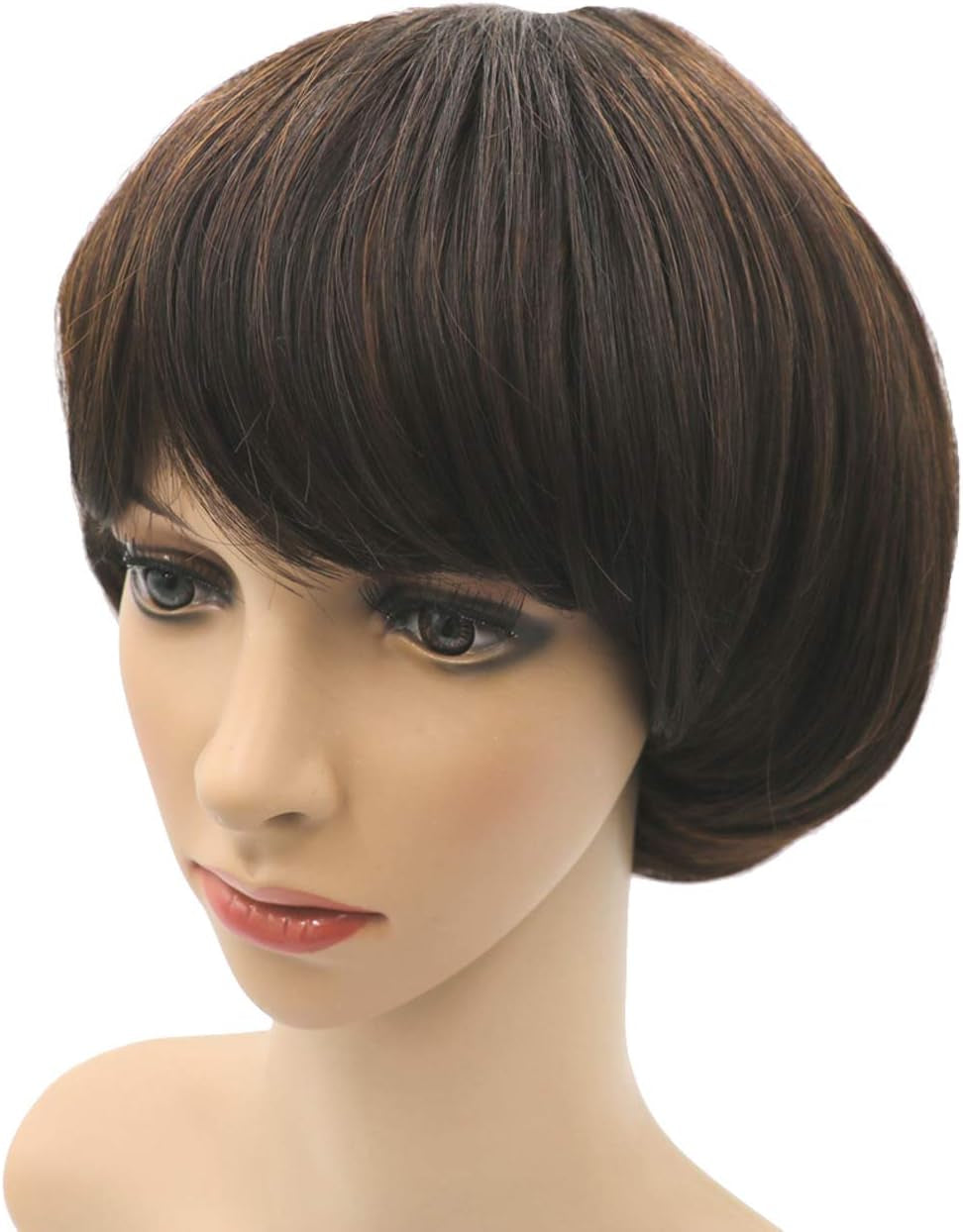Afro Girls Cosplay Mushroom Wig Short Haircut with Bangs Bob Wig for Black Women (Brown)