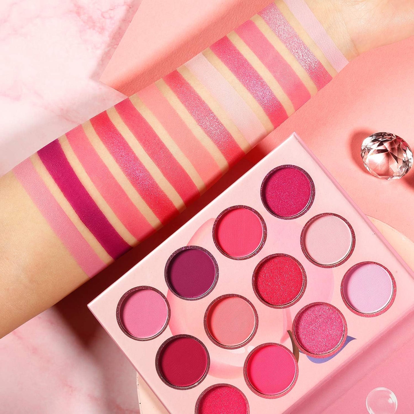 Pink Purple Eyeshadow Palette Makeup 12 Colors, Pigmented Matte Shimmer Cute Eye Shadow Tone,Small Bright Peach Red Violet Eyeshadow Pallet Long Lasting Shades,For Girl Women Summer Travel