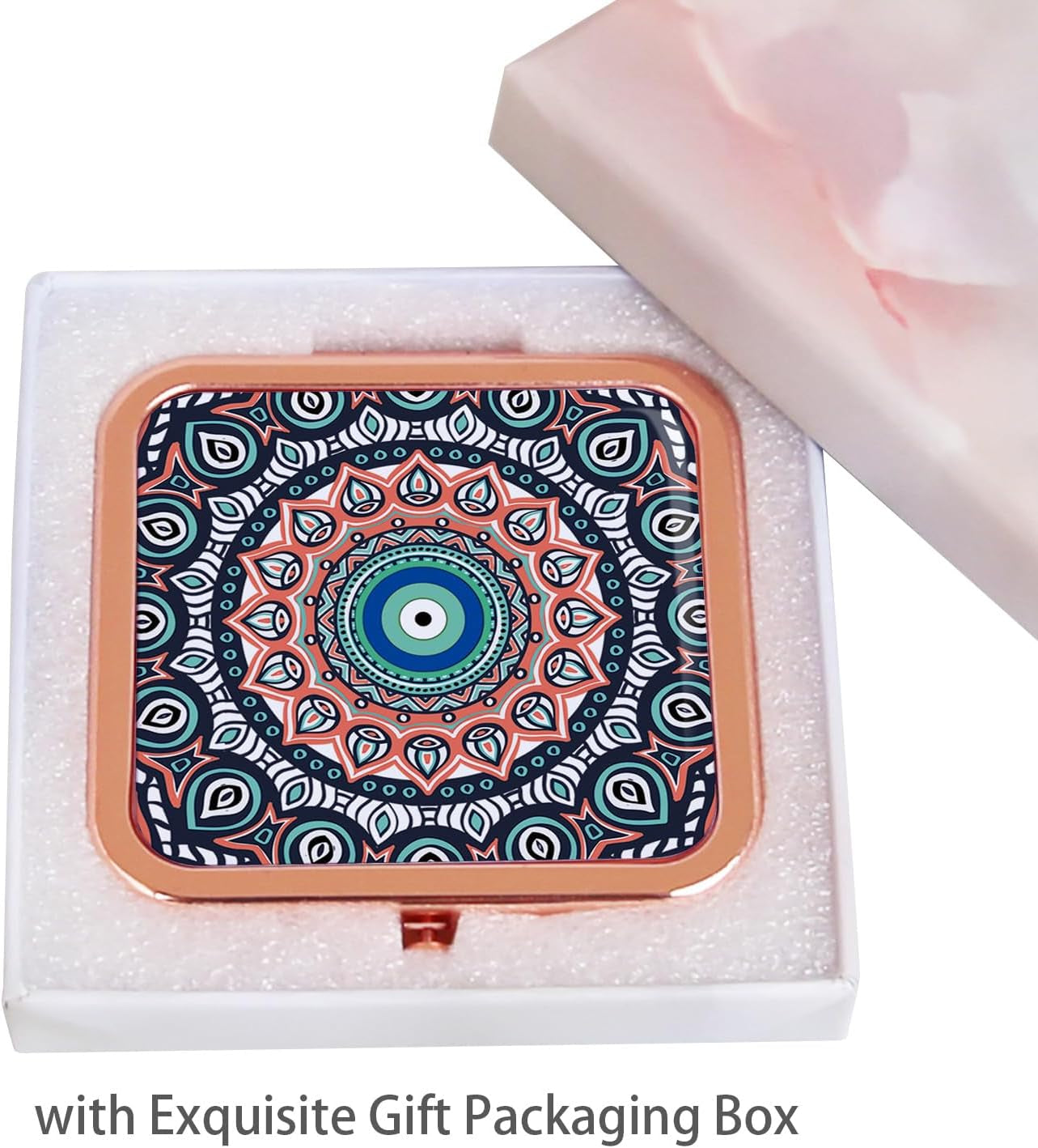 Pocket Mirror for Women, Rosegold Square 2.8”×2.8” Metal Frame Droprubber Style Double Sided Mini Magnifying 1X/2X Mirror for Purse Can Be Used as Gifts for Woman (Ethinc05)
