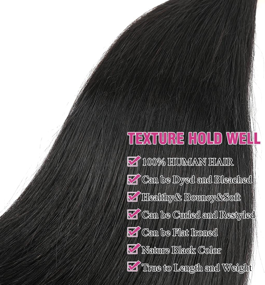 Human Hair Bundles 10A Brazilian Straight, 18-22Inch, 100% Unprocessed Virgin, 3 Bundles Deal, Natural Black for Women