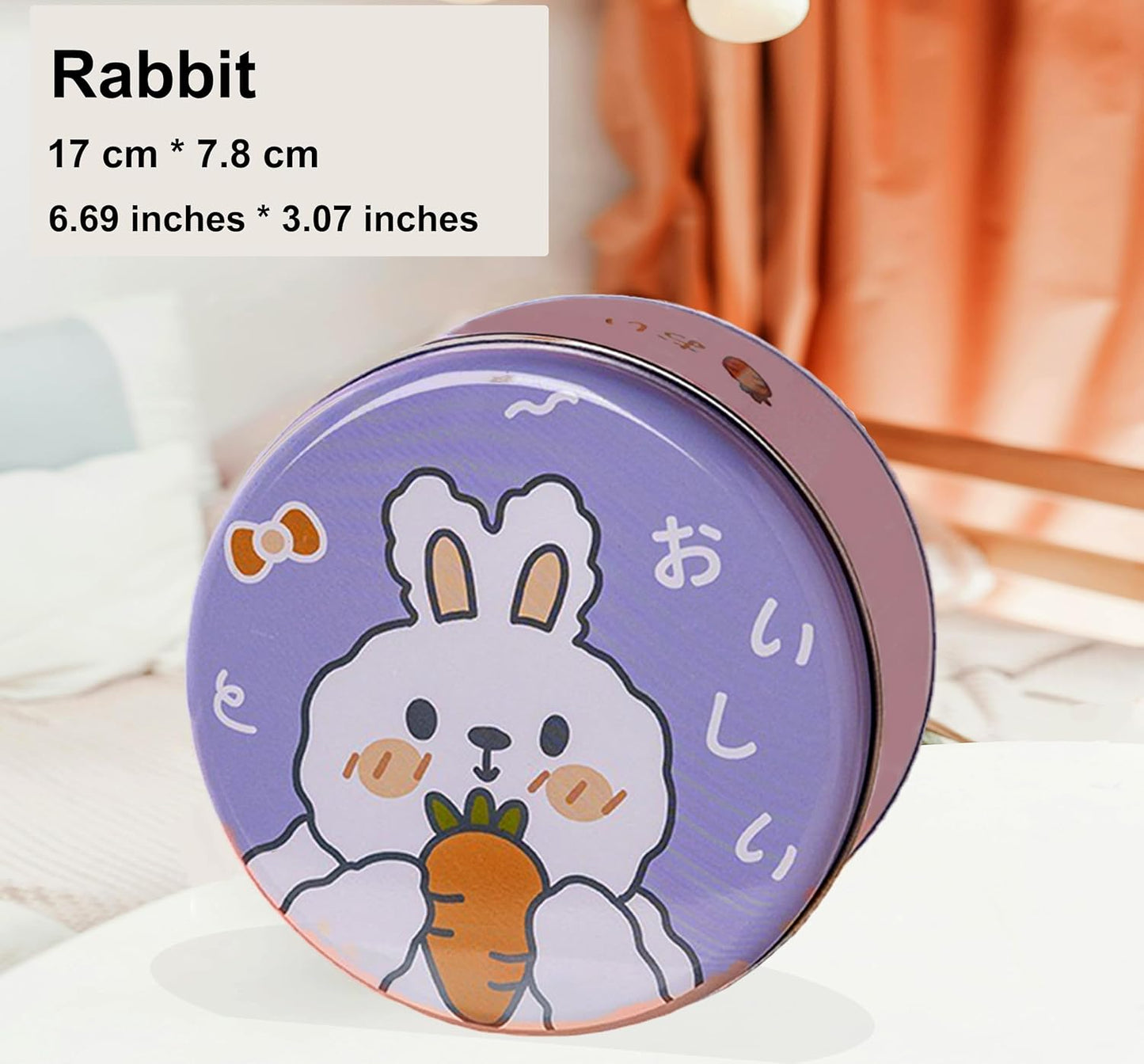 Large Body Powder Puff for Dusting Powder, Women Powder Puff with Tinplate Storage Container for Bath (Rabbit)