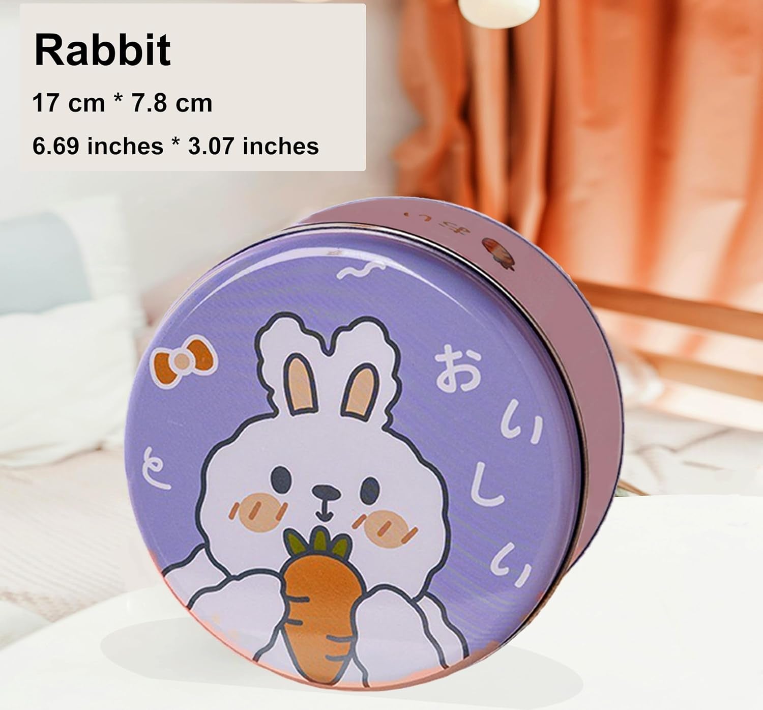 Large Body Powder Puff for Dusting Powder, Women Powder Puff with Tinplate Storage Container for Bath (Rabbit)