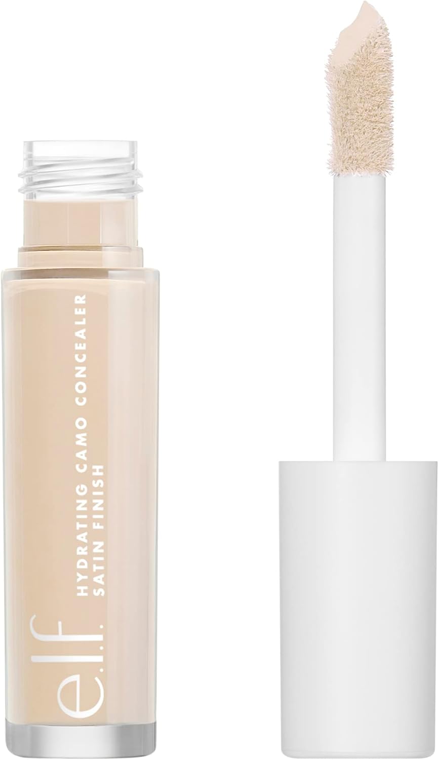 e.l.f. Hydrating Camo Concealer — lightweight, full coverage, all-day wear. Conceals, corrects & hydrates with a satin finish. Shade: Light Sand. Available in 25 shades