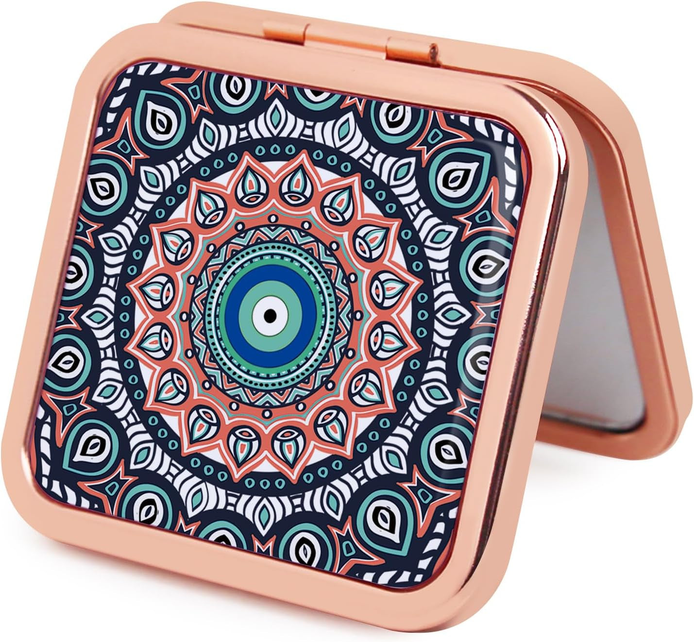 Pocket Mirror for Women, Rosegold Square 2.8”×2.8” Metal Frame Droprubber Style Double Sided Mini Magnifying 1X/2X Mirror for Purse Can Be Used as Gifts for Woman (Ethinc05)
