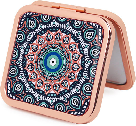 Pocket Mirror for Women, Rosegold Square 2.8”×2.8” Metal Frame Droprubber Style Double Sided Mini Magnifying 1X/2X Mirror for Purse Can Be Used as Gifts for Woman (Ethinc05)