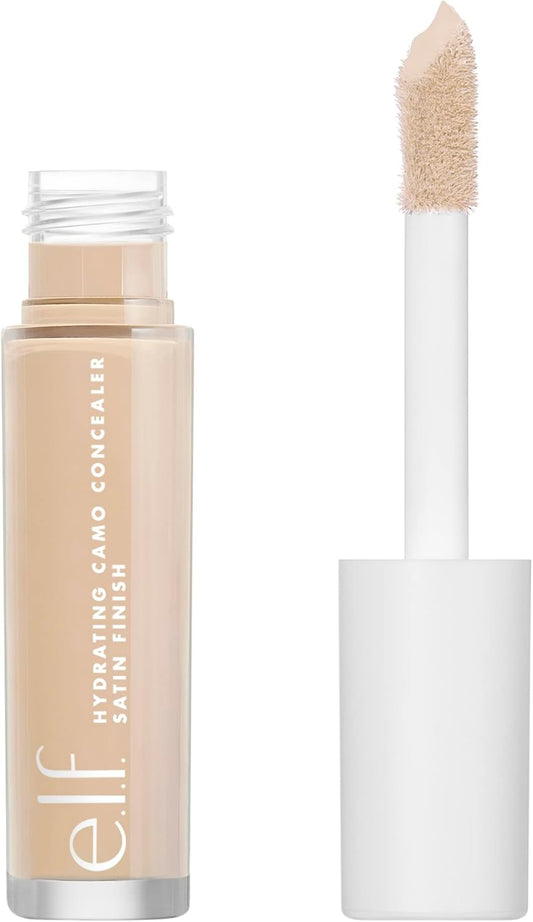 e.l.f. Hydrating Camo Concealer — lightweight, full coverage, all-day wear. Conceals, corrects & hydrates with a satin finish. Shade: Light Sand. Available in 25 shades