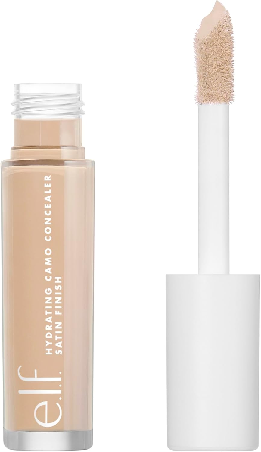 e.l.f. Hydrating Camo Concealer — lightweight, full coverage, all-day wear. Conceals, corrects & hydrates with a satin finish. Shade: Light Sand. Available in 25 shades