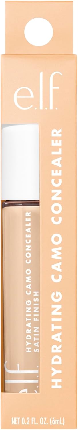 e.l.f. Hydrating Camo Concealer — lightweight, full coverage, all-day wear. Conceals, corrects & hydrates with a satin finish. Shade: Light Sand. Available in 25 shades