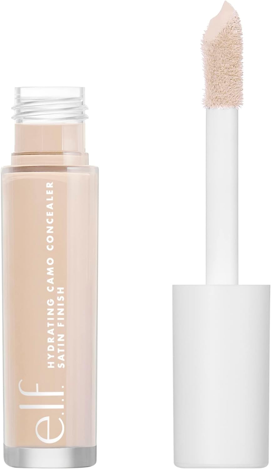 e.l.f. Hydrating Camo Concealer — lightweight, full coverage, all-day wear. Conceals, corrects & hydrates with a satin finish. Shade: Light Sand. Available in 25 shades