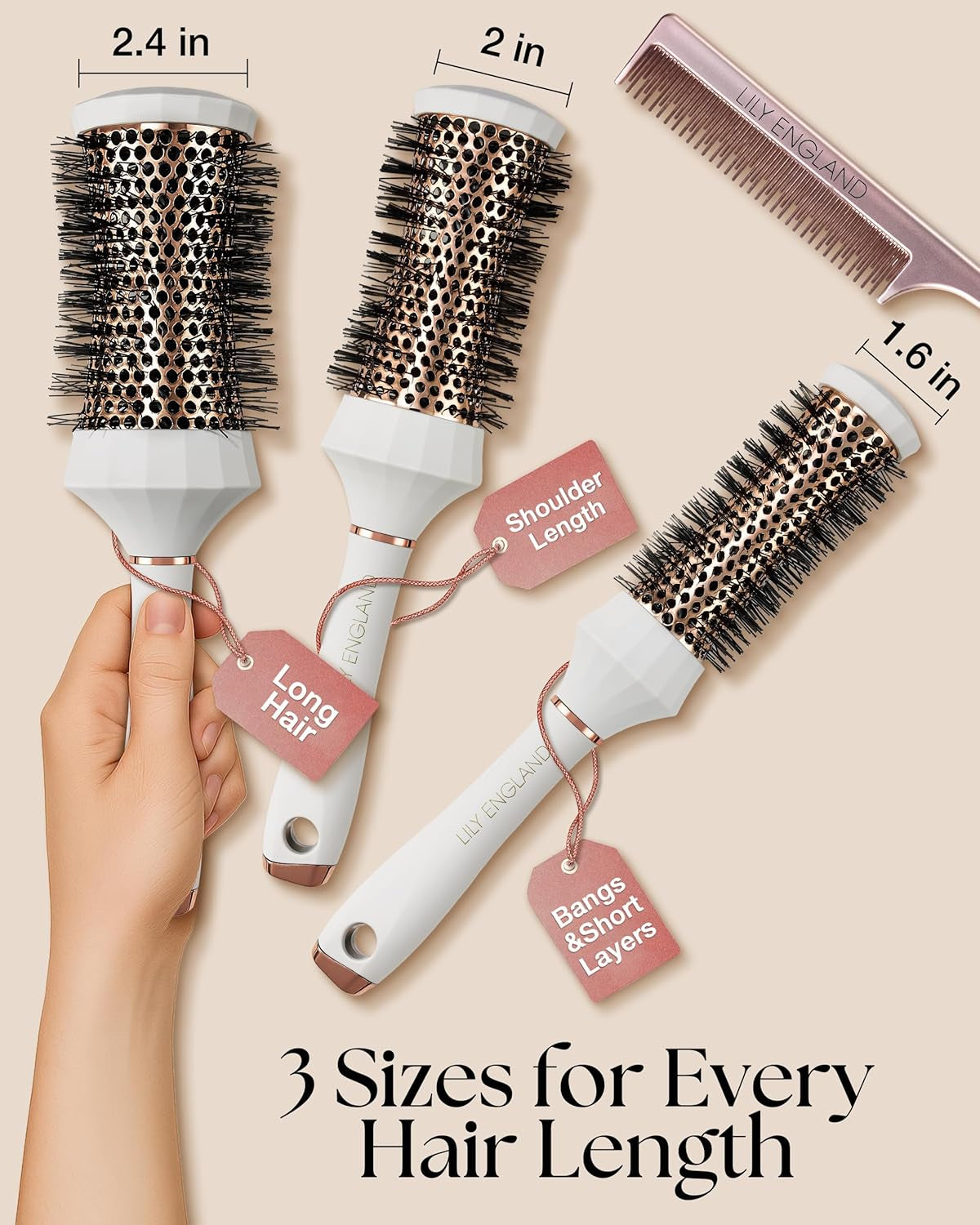 round Hair Brush Set, 4 Pieces Professional Blow Dry Kit with 3 round Brushes and Comb for Styling, Beauty Gift Sets for Women