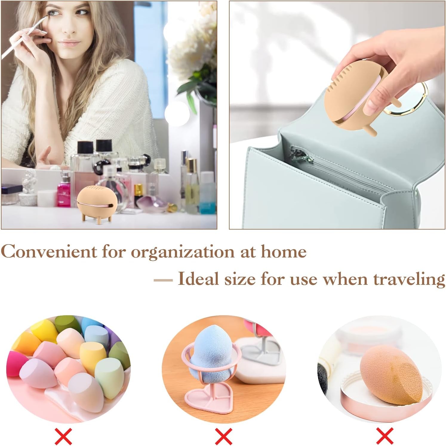 Makeup Sponge Holder with Washable Brushes Pad, Silicone Cosmetic Beauty Blender Case, Self-Contained Support Beauty Blender Holder, Breathable Makeup Sponge Case