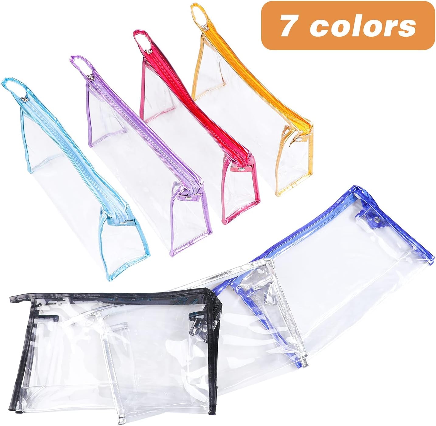 Clear Makeup Bag,  Transparent Clear Toiletry Bags with Strong Zips, Portable PVC Clear Travel Cosmetic Bag for Men Woman Holiday, Travel, Bathroom| 7 Colours Transparent Bags