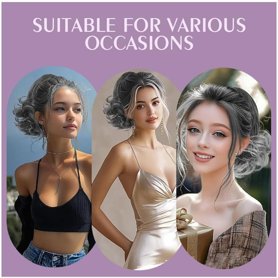 Drawstring Ponytail Extension 10 Inch Short Wavy Ponytail Hair Extensions Fake Pony Tail Clip Loose Wavy Pony Tails Hair Extensions in Ponytails Hairpieces for Women (Grey)