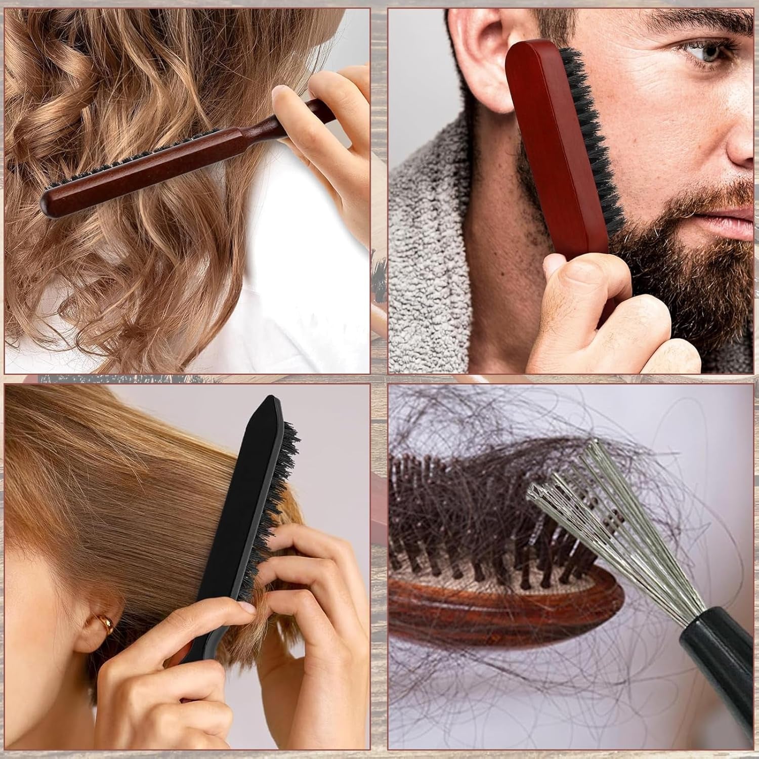 Bristle Hair Brush with Edges Brush,The Ultimate Hair Care Bundle - Beard Brush, Bristle Brush, Boar Bristle Hair Brush, and More - Unrivaled Selection for Versatile Grooming