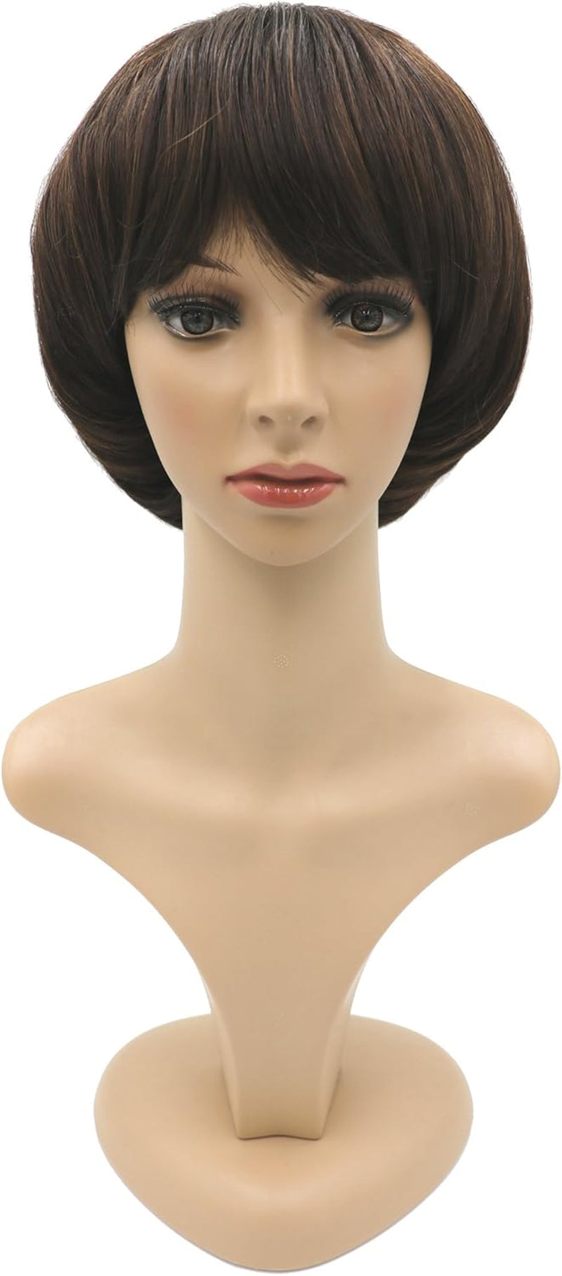 Afro Girls Cosplay Mushroom Wig Short Haircut with Bangs Bob Wig for Black Women (Brown)