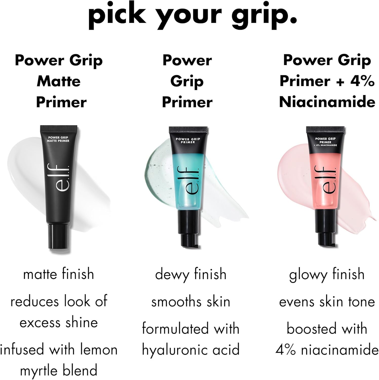 Power Grip Primer + 4% Niacinamide — a hydrating gel primer that brightens, evens skin tone, and grips makeup for all-day wear. Vegan, cruelty-free, and travel-friendly at 0.8 fl oz