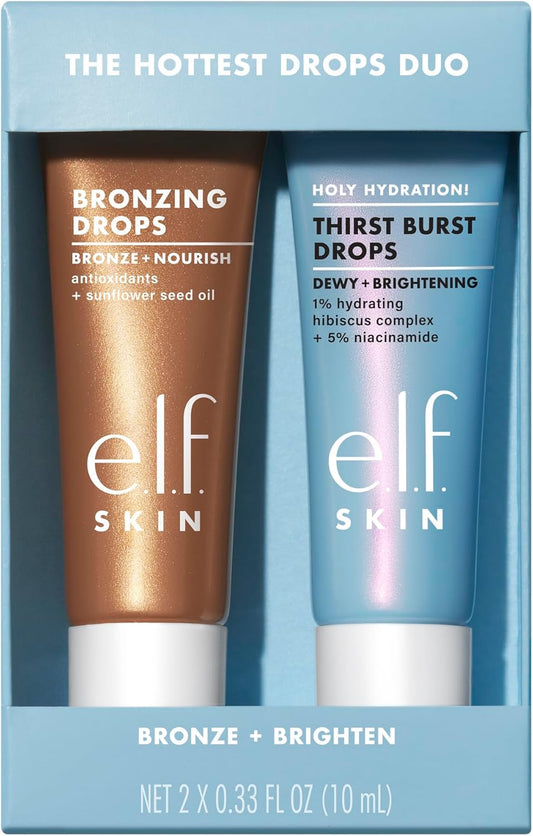 SKIN the Hottest Drops Duo, Holy Hydration! Thirst Burst Drops & Bronzing Drops Skincare Set, for a Dewy, Sun-Kissed Look, Vegan & Cruelty-Free