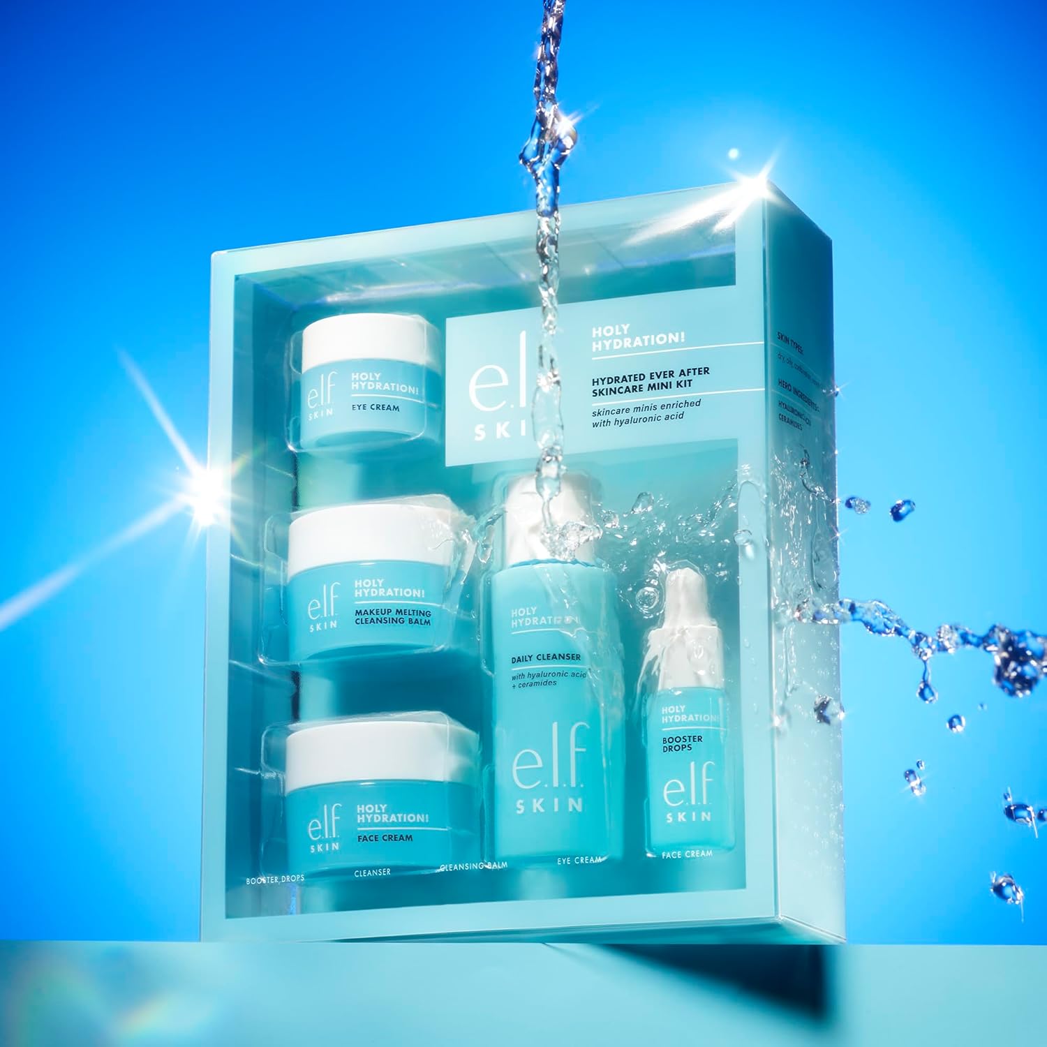 SKIN Holy Hydration Hydrated Ever after Skincare Mini Kit, Cleanser, Makeup Remover, Moisturiser & Eye Cream for Hydrating Skin, Airplane-Friendly Sizes
