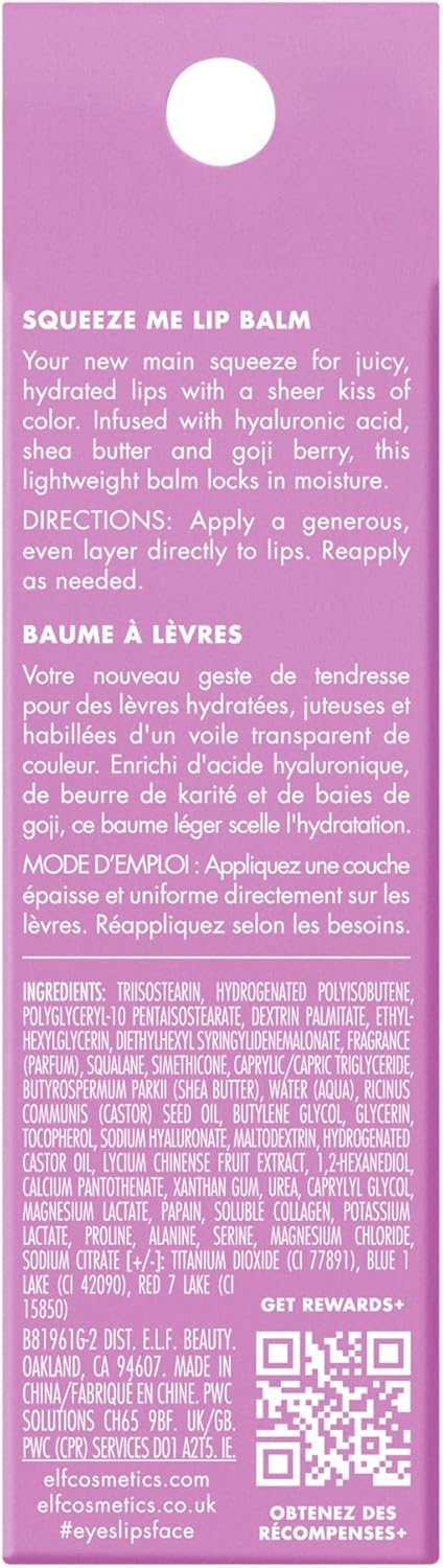 Squeeze Me Lip Balm, Moisturizing Lip Balm for a Sheer Tint of Colour, Infused with Hyaluronic Acid, Vegan & Cruelty-Free, Grape