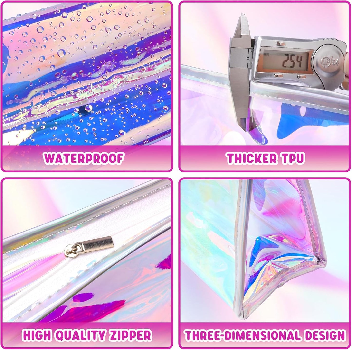 2Pack & 10Pack Holographic Makeup Bags Bulk, Iridescent Pouch Portable Zippered Toiletry Bags Travel Cosmetic Bag Makeup Brush Holder, Makeup Organizer Bag Cases., 10Pack, 8.8X6.3X3Inch,