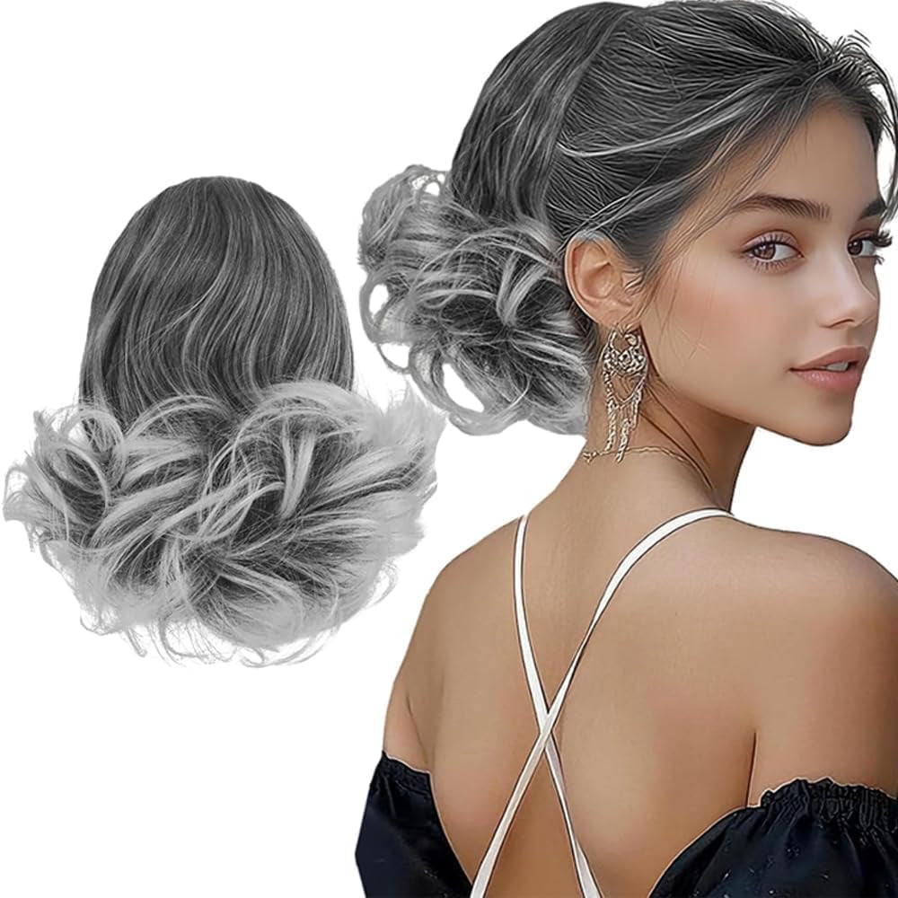 Drawstring Ponytail Extension 10 Inch Short Wavy Ponytail Hair Extensions Fake Pony Tail Clip Loose Wavy Pony Tails Hair Extensions in Ponytails Hairpieces for Women (Grey)