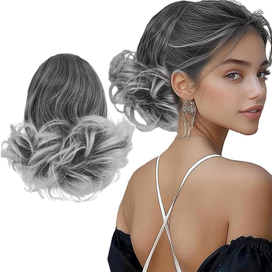 Drawstring Ponytail Extension 10 Inch Short Wavy Ponytail Hair Extensions Fake Pony Tail Clip Loose Wavy Pony Tails Hair Extensions in Ponytails Hairpieces for Women (Grey)