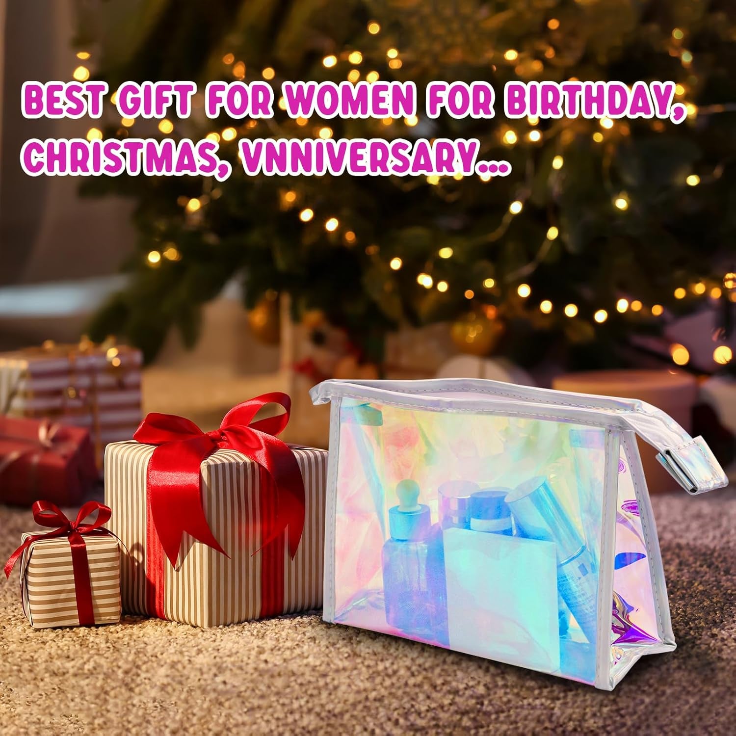 2Pack & 10Pack Holographic Makeup Bags Bulk, Iridescent Pouch Portable Zippered Toiletry Bags Travel Cosmetic Bag Makeup Brush Holder, Makeup Organizer Bag Cases., 10Pack, 8.8X6.3X3Inch,