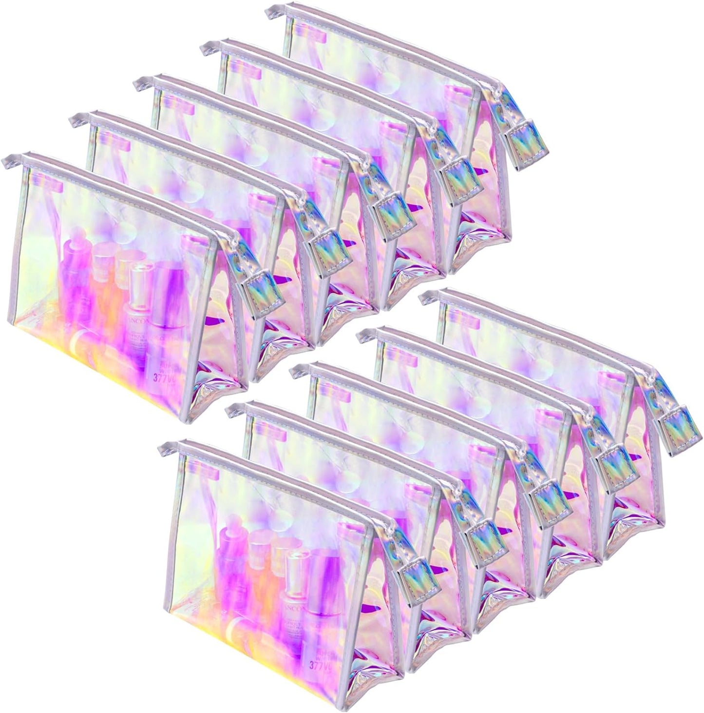 2Pack & 10Pack Holographic Makeup Bags Bulk, Iridescent Pouch Portable Zippered Toiletry Bags Travel Cosmetic Bag Makeup Brush Holder, Makeup Organizer Bag Cases., 10Pack, 8.8X6.3X3Inch,